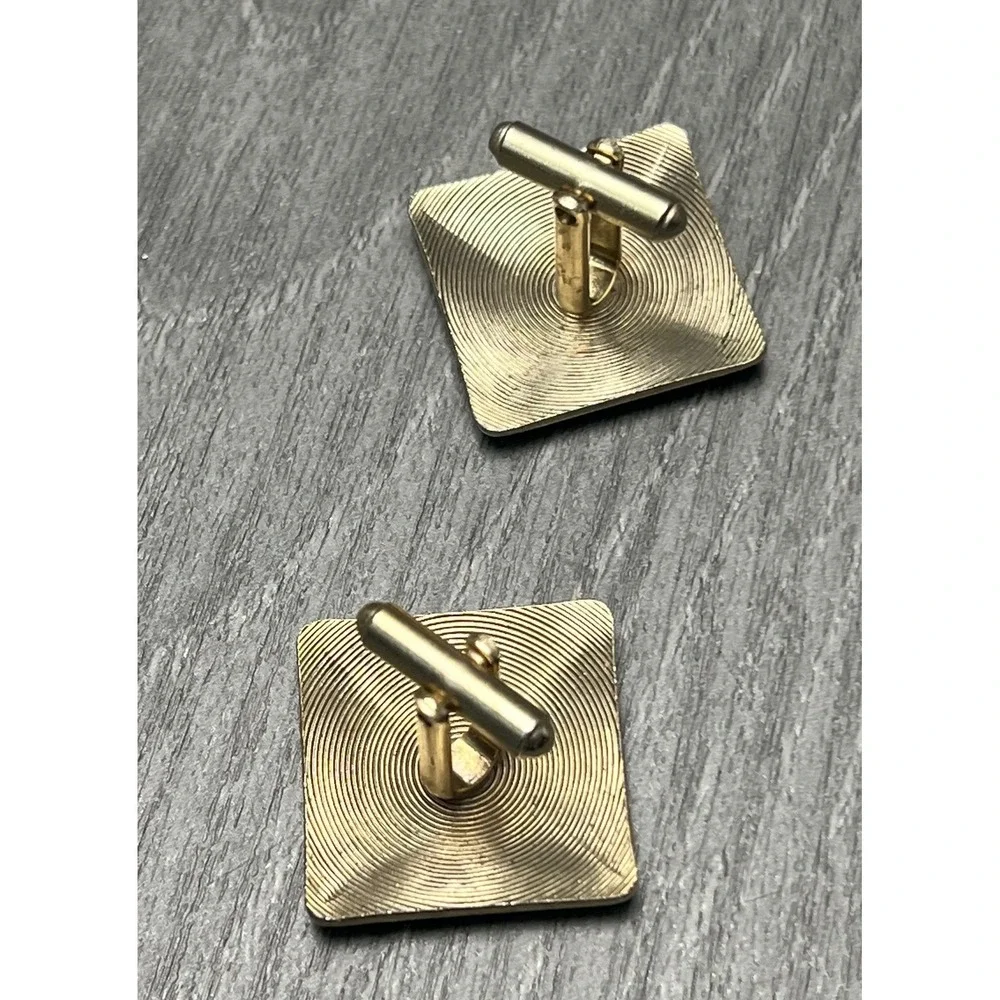 Vintage Gold Tone Etched Floral Design Cufflinks‎ Square Mens Fashion Jewelry